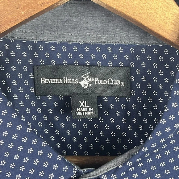 Beverly Hills Polo Club Button Up Shirt Men's XL Long Sleeve Blue Floral Cotton - Picture 4 of 7